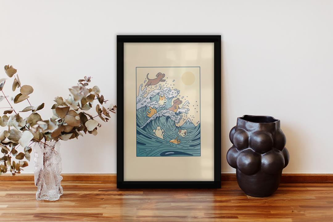 Puppy Waves framed poster