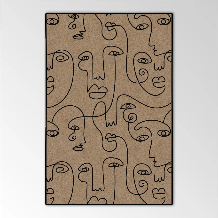 line art faces Rectangle Area Rug